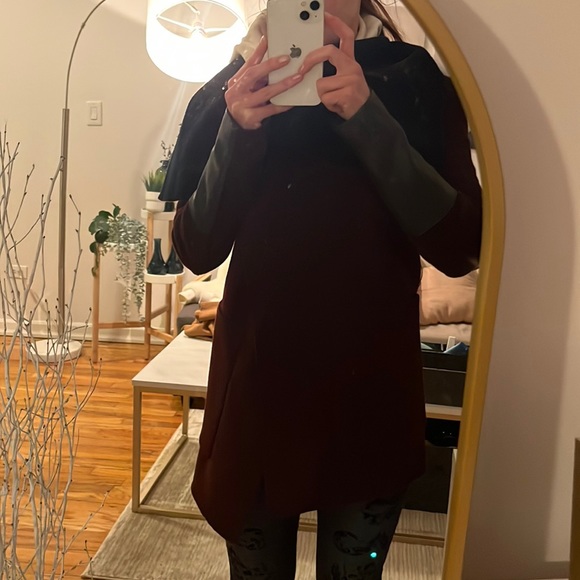 Bcbg wool coat with accent faux leather. - Picture 2 of 3